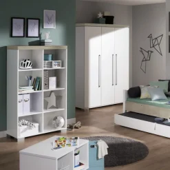 Kinder PAIDI Kleiderschrank KIRA 3-türig Kreideweiß/ Eiche-Nautik