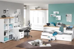 Kinder PAIDI Kleiderschrank KIRA Kreideweiß/ Eiche-Nautik