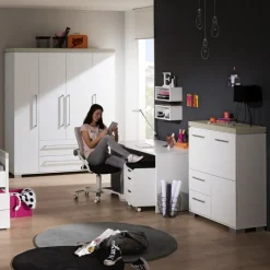 Kinder PAIDI Kleiderschrank KIRA Kreideweiß/ Eiche-Nautik