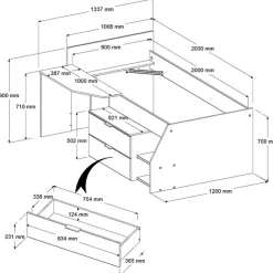 Kinder Parisot Halbhohes Hochbett MILKY 1 weiß / grau