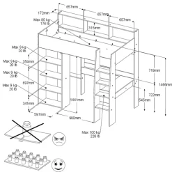 Kinder Parisot Hochbett SHELTER 11 braun/ weiß