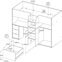 Kinder Parisot Hochbett TOM 1 weiß / braun