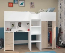 Kinder Parisot Hochbett TOM 1 weiß / braun