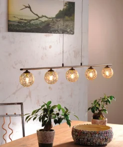 Paul Neuhaus Retrofit Pendellampe GRETA 5-flg rostfarbig/goldfarbig