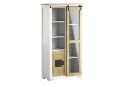 PHILL HILL Vitrine LEWIS 100 x 190 x 45 cm Mango massiv/weiß/schwarz