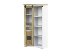 PHILL HILL Vitrine LEWIS 100 x 190 x 45 cm Mango massiv/weiß/schwarz