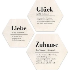 PRO ART Cut-Out Hexagone Bilder Set ZUHAUSE GLÜCK LIEBE II 3-teilig