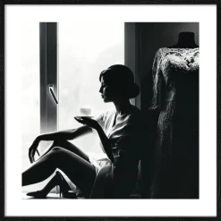 PRO ART Framed-Art Bild LADY DRINKING COFFEE 33 x 33 cm schwarz