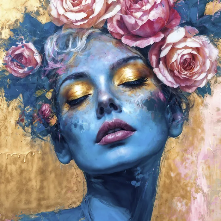 PRO ART Glasbild FLOWERS ON BLUE FACE III 50x50cm