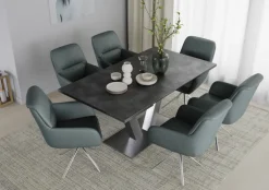 PURO Armlehnstuhl BERLIN Leder graublau/silberfarbig