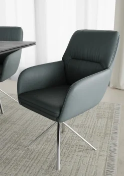 PURO Armlehnstuhl BERLIN Leder graublau/silberfarbig