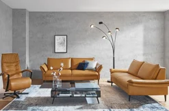 PURO Ledersofa 3-Sitzer STRASSBURG II Cloudy kurkuma