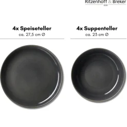 Ritzenhoff & Breker Tafelservice TOLEDO 8-teilig Steinzeug grau