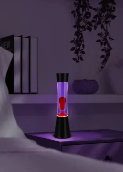 Reality RL RL Lavalampe ETNA, Metall/Glas/Wachs, Höhe 39 cm, LED 21 W, 3.000 K, 260 lm, Schutzklasse 2, IP20, Schwarz/Rot/Lila