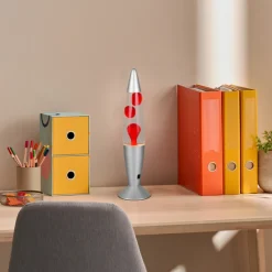 Reality RL RL Lavalampe VESUV, Metall/Glas/Wachs, Höhe 42 cm Alu-/Nickelfarbig/Rot/Transparent