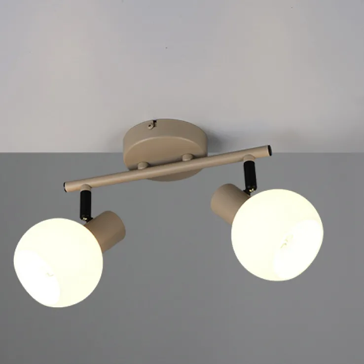 Reality RL RL LED Deckenlampe mit 2 Spots BOBA, Metall/Glas, 25 x 18,5 x 10 cm Beige/Weiß