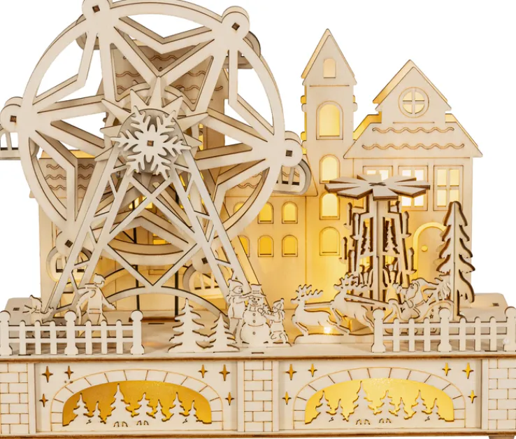 SAICO Deko Objekt WEIHNACHTSDORF mit RIESENRAD 12x28x23,5 cm