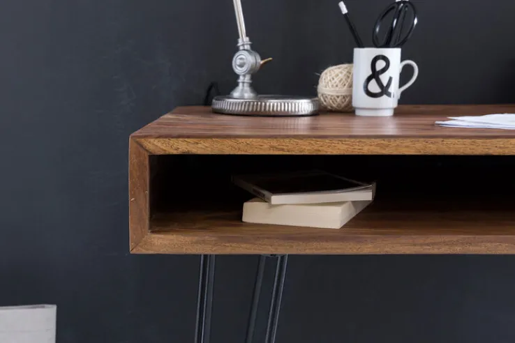 Schreibtisch 110 x 60 cm schwarz/ Sheesham