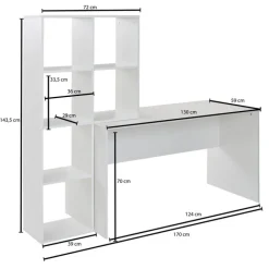 Schreibtisch mit Regal 170 x 144 cm Weiß