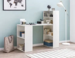 Schreibtisch mit Regal 120 x 120 cm weiss