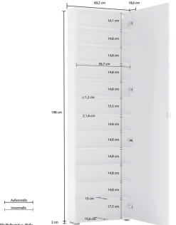 Schuhschrank 60 x 200 cm mit Spiegeltür