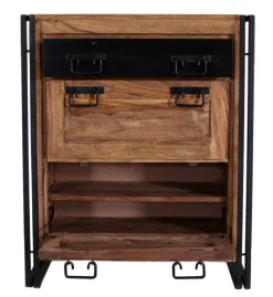 Schuhschrank 80 x 96 cm Natur-Akazienholz massiv/ schwarz