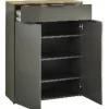 Schuhschrank GALAVERNA 83 x 108 cm grau Hochglanz/Artisan-Eiche-Dekor