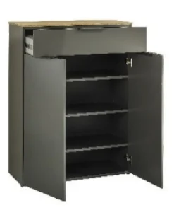 Schuhschrank GALAVERNA 83 x 108 cm grau Hochglanz/Artisan-Eiche-Dekor