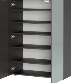 Schuhschrank LEVIN 87 x 120 cm Glasfront Silbergrau/Graphit