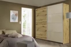 Schwebetürenschrank CAMBRIDGE 210 x 226 x 62 cm Artisan Eiche/ Glas Champagner