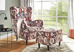 QUARTIER Sessel CHARLEEN Blumenmuster braun /rot