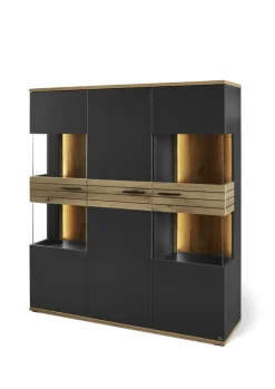 set one by Musterring Vitrine QUINCY  135x155 cm Anthrazit/Coast Evoke Eiche