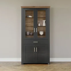 set one by Musterring Vitrine YORK 18 105x207 cm anthrazit /Eiche Artisan