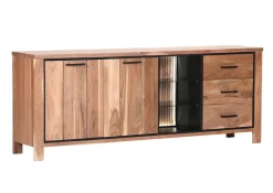 Sideboard AKAZIO, Akazie massiv, 210 x 44 x 80 cm Braun/Schwarz