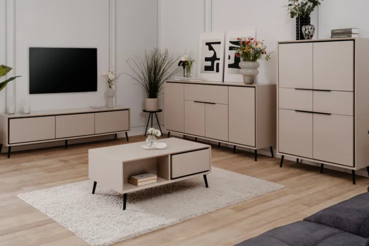 Sideboard ARONA 175 x 90 cm sandfarben/schwarz