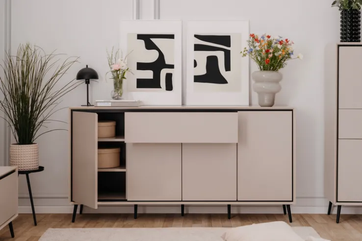 Sideboard ARONA 175 x 90 cm sandfarben/schwarz