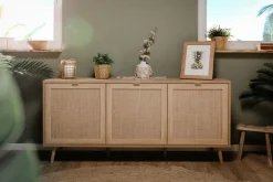 Sideboard BALI 150 x 71 cm Sonoma Eiche/ Rafia Geflecht