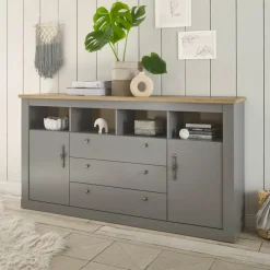 Sideboard CHAMBORD 198 x 104 x 44 cm hellgrau/braun