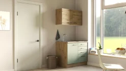 QUARTIER Singleküche CARA Touch Schilfgrün/Artisan Eiche ca. 100 cm