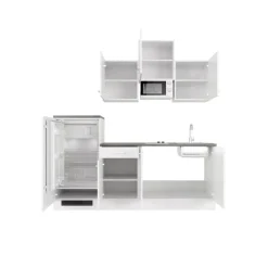 QUARTIER Singleküche PETE Weiß Matt/Weiß Caledonia Dekor ca. 210/205/60 cm