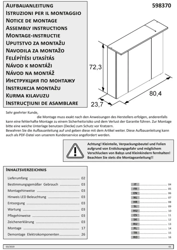 Spiegelschrank NORA 80,5 x 72,3 cm Eiche Landhaus
