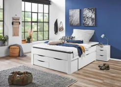 Kinder Stauraumbett mit Bettschubkasten 140 x 200 cm weiß