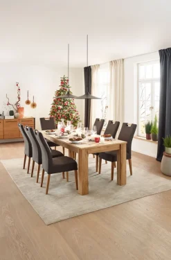 Stuhl SIANI Eiche 2er Set natur Stoffbezug dunkelbraun