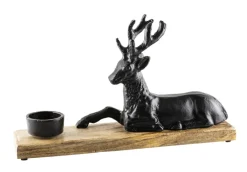 Teelichthalter BLACK FOREST Mango Holz/Aluminium 30 x 18 x 7 cm Braun/Silberfarbig