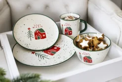 Teller MERRY CHRISTMAS Steingut rund 20,5 x 2,2 cm Weiß/Mehrfarbig