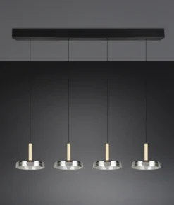 TRIO LED Balkenpendel CELESTE 4-flg schwarz /Rauchglas