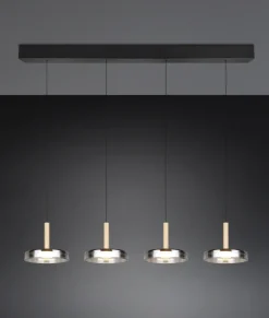 TRIO LED Balkenpendel CELESTE 4-flg schwarz /Rauchglas