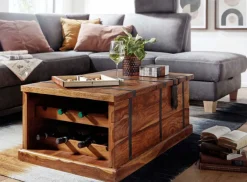 Truhentisch 100 x 40 cm Sheesham braun schwarz