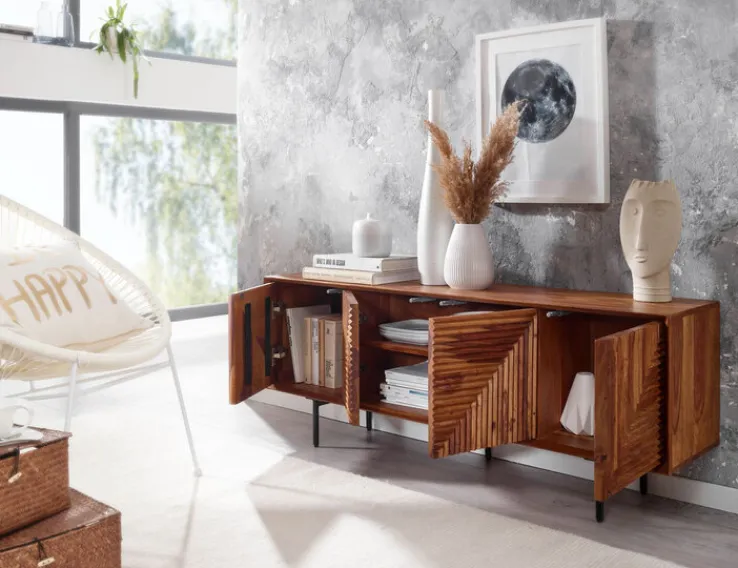 TV-Lowboard 140 x 54 cm Schwarz/ Sheesham massiv