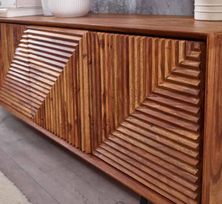 TV-Lowboard 140 x 54 cm Schwarz/ Sheesham massiv